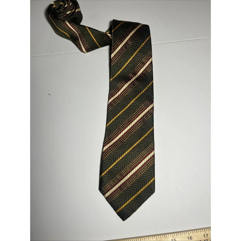 Bergdorf Goodman Tie Mens Silk Charcoal Gray Red Gold Striped Made In Italy VTG